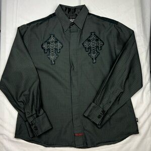 Fender Rock & Roll Religion Men’s Button Up Shirt XL Embroidered Cross